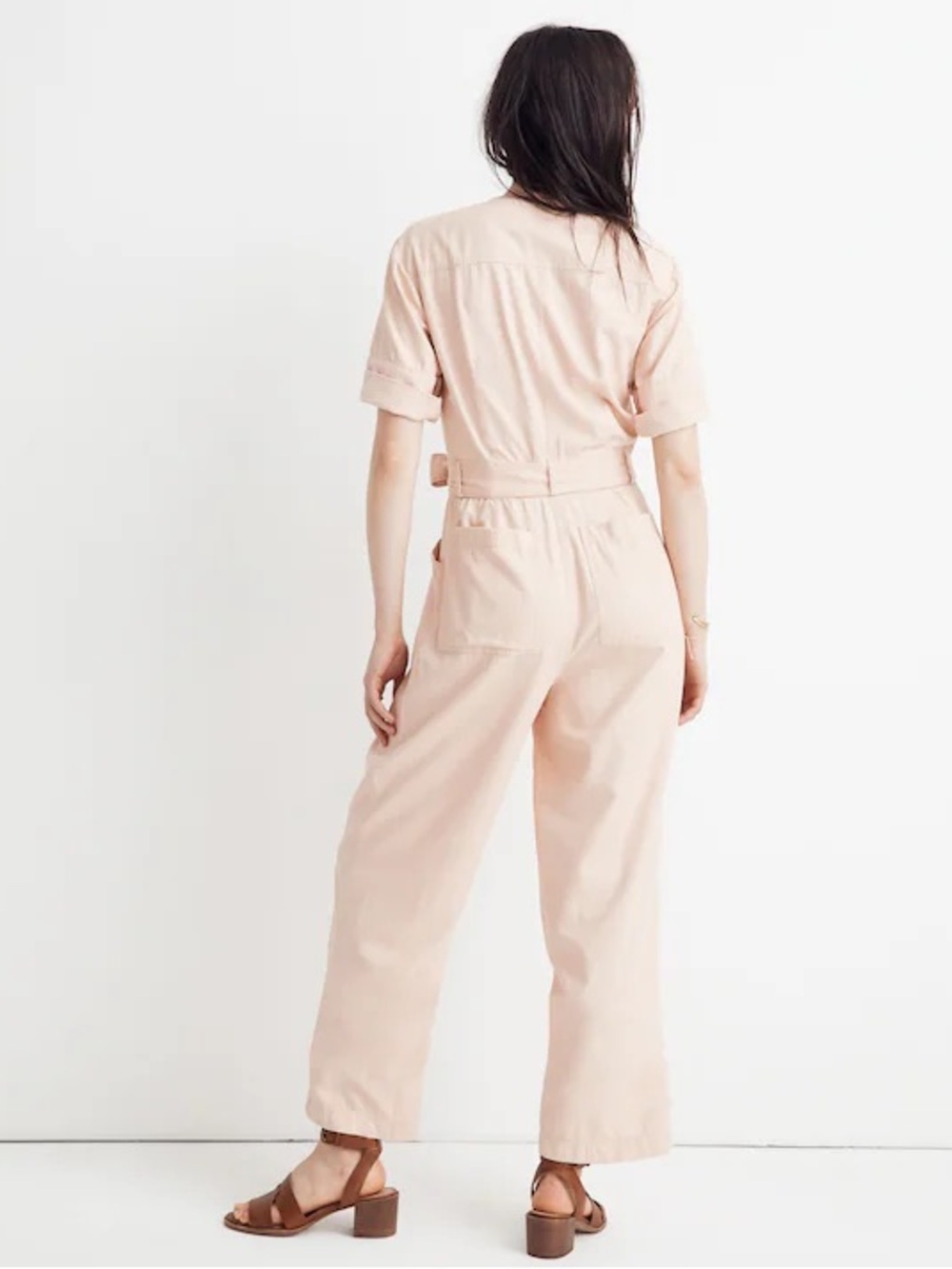 Madewell Top Stitched Coverall Jumpsuit Button Down Pink Blush Belted Size 0 - Picture 2 of 9